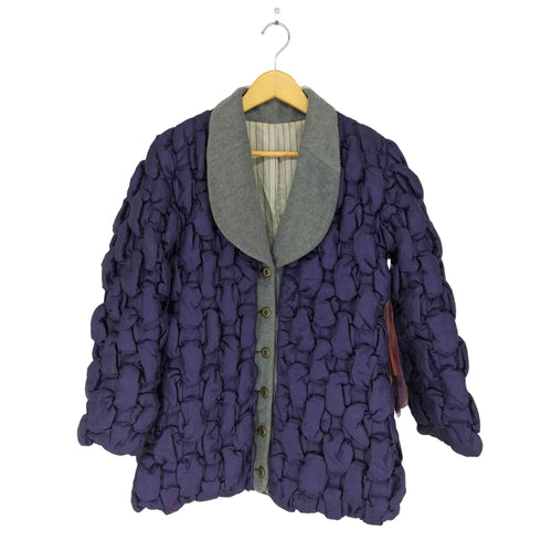WRINQLE プリーツ加工ショールカラー中綿ジャケット レディース M-L