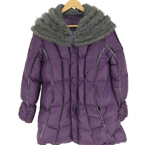 イタリヤ 伊太利屋 ラビットファー モヘア 裏地レオパード 切替 セミロング ダウン コート レディース JPN:9号