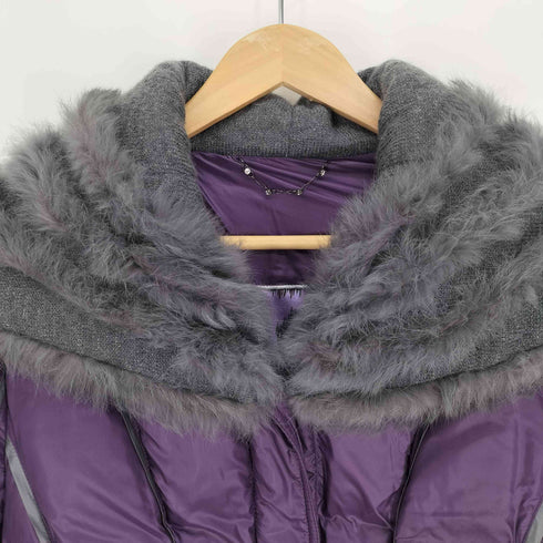 イタリヤ 伊太利屋 ラビットファー モヘア 裏地レオパード 切替 セミロング ダウン コート レディース JPN:9号