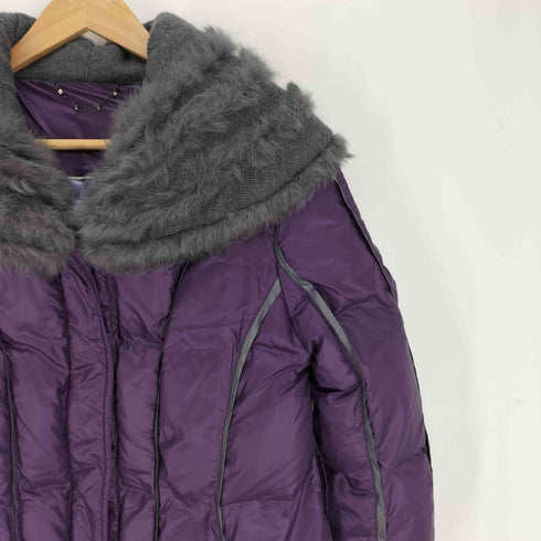 イタリヤ 伊太利屋 ラビットファー モヘア 裏地レオパード 切替 セミロング ダウン コート レディース JPN:9号