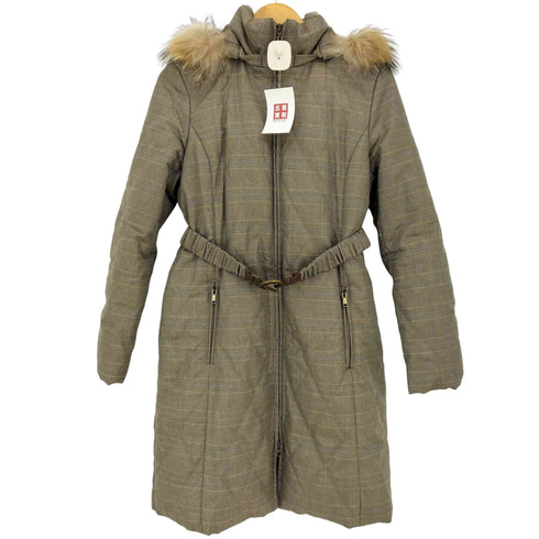 スキャパ SCAPA チェック ラクーンファー ダブルジップ フード付き ダウンコート レディース EUR:40