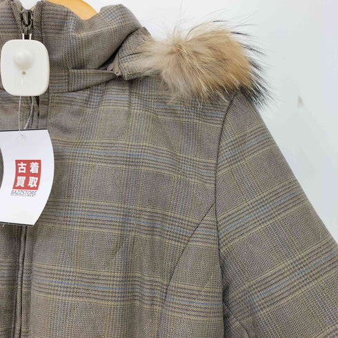 スキャパ SCAPA チェック ラクーンファー ダブルジップ フード付き ダウンコート レディース EUR:40