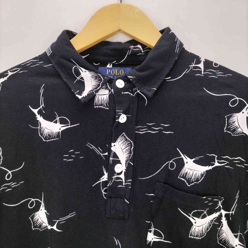 ポロラルフローレン POLO RALPH LAUREN 魚 カジキ フィッシュ 総柄 S/S ポロシャツ メンズ import:M