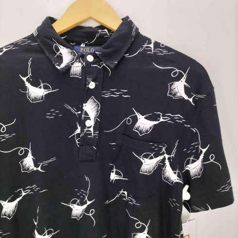 ポロラルフローレン POLO RALPH LAUREN 魚 カジキ フィッシュ 総柄 S/S ポロシャツ メンズ import:M