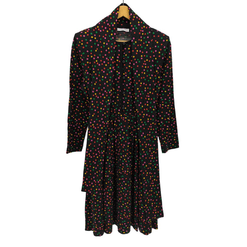 イヴサンローラン Yves Saint Laurent ウエストギャザー ドット柄 ウール ニット ワンピース レディース import:M