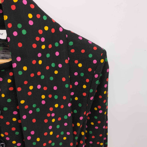 イヴサンローラン Yves Saint Laurent ウエストギャザー ドット柄 ウール ニット ワンピース レディース import:M