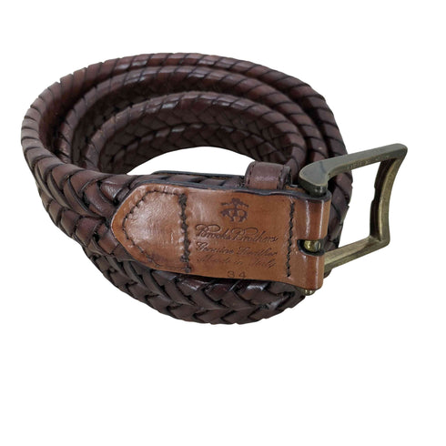 ブルックスブラザーズ BROOKS BROTHERS Made in Italy Genuine Leather Braided Belt イタリア製 本革 レザー イントレチャート 編み込み メッシュ ベルト メンズ 34