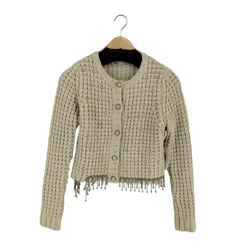 ザラ ZARA ビーズ付きニットカーディガン レディース import:S