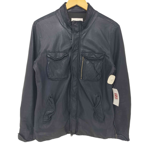 モルガンオム MORGAN HOMME ネイビーシープレザーシングルライダースジャケット メンズ import:L