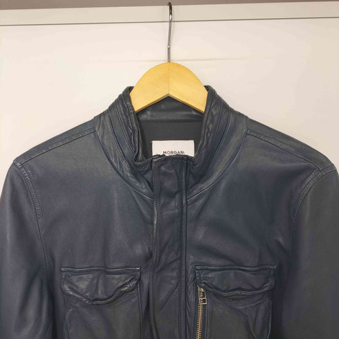 モルガンオム MORGAN HOMME ネイビーシープレザーシングルライダースジャケット メンズ import:L