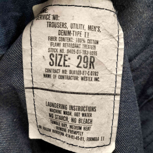 ユーエスネイビー U.S.NAVY 80S IDEALジップ UTILITY TROUSERS DENIM-TYPE 2 ユーティリティー デニム トラウザーズ ブーツカット パンツ 1987年製 メンズ 29R