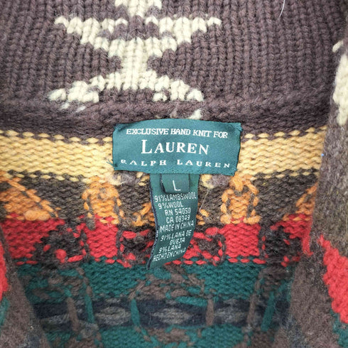 ローレンラルフローレン LAUREN RALPH LAUREN 90s ネイティヴ ハンドニット カーディガン ガウン メンズ import:L