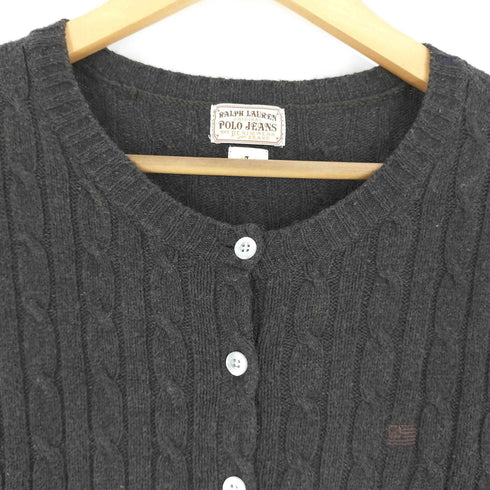 ポロジーンズカンパニーラルフローレン POLO JEANS COMPANY RALPH LAUREN ケーブル編み ノーカラー ニットカーディガン レディース import:L