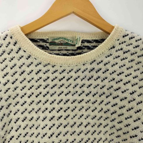 アランクラフト aran crafts アイルランド製 PURE NEW WOOL 総柄 バーズアイ ニット セーター メンズ import:M