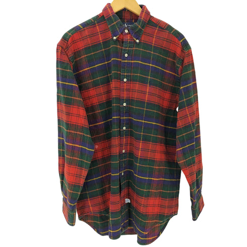 ラルフローレン RALPH LAUREN 90S 外付けタグ ポニー 刺繍 マルチカラー ボタンダウン L/S チェック フランネル シャツ メンズ import:M