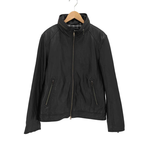 バーバリーブラックレーベル BURBERRY BLACK LABEL 裏地キルティング ラムレザー スタンドカラー ジャケット メンズ import:L