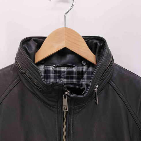 バーバリーブラックレーベル BURBERRY BLACK LABEL 裏地キルティング ラムレザー スタンドカラー ジャケット メンズ import:L