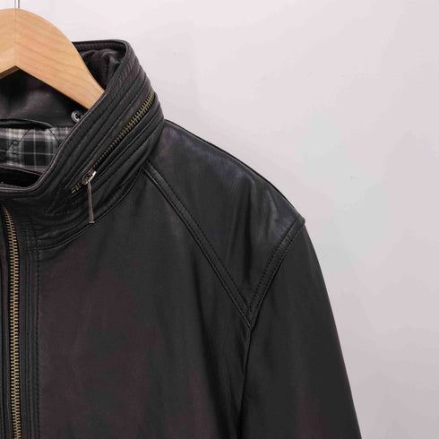 バーバリーブラックレーベル BURBERRY BLACK LABEL 裏地キルティング ラムレザー スタンドカラー ジャケット メンズ import:L