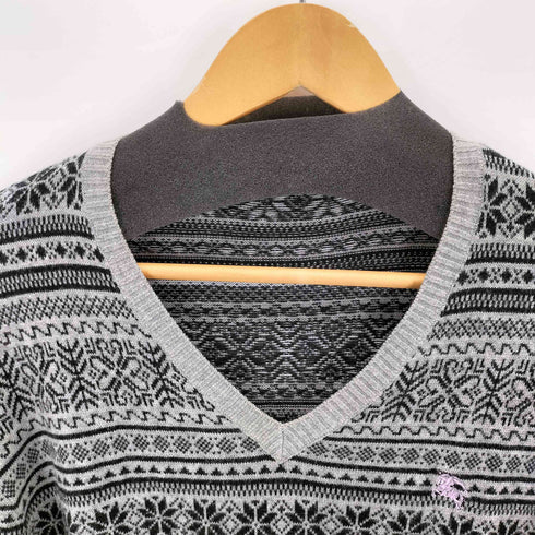 バーバリーブラックレーベル BURBERRY BLACK LABEL ノルディック柄 ホースロゴ刺繍Vネックニット メンズ JPN:2