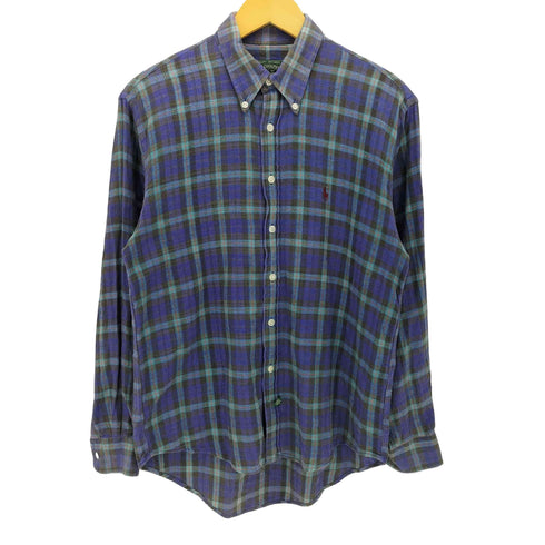 ポロカントリーラルフローレン POLO COUNTRY RALPH LAUREN 80-90S ポニー 刺繍 チェック ボタンダウン L/S ネル シャツ メンズ import:M