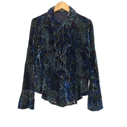 DONNA DEGNAN ベロア L/S 総柄 フリルシャツ レディース US:8