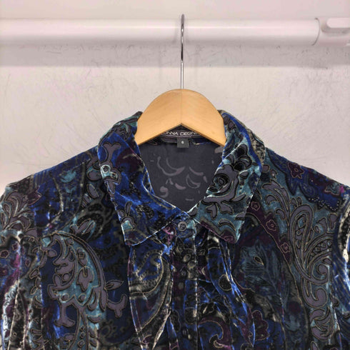 DONNA DEGNAN ベロア L/S 総柄 フリルシャツ レディース US:8