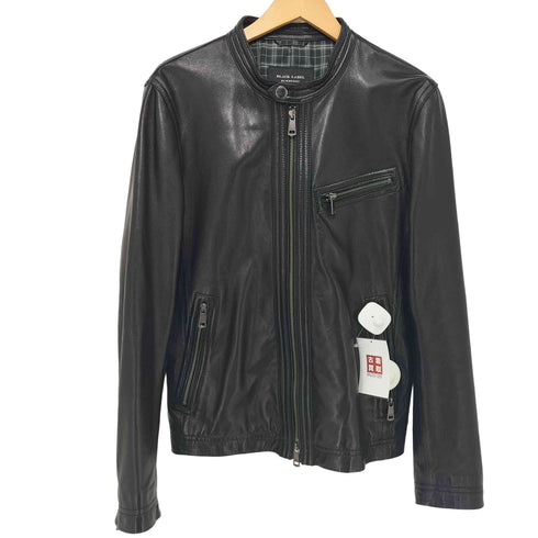 バーバリーブラックレーベル BURBERRY BLACK LABEL 羊革 ラムレザー ダブルジップ 裏地チェック シングルライダースジャケット メンズ import:L