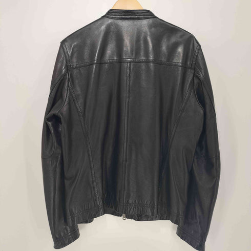 バーバリーブラックレーベル BURBERRY BLACK LABEL 羊革 ラムレザー ダブルジップ 裏地チェック シングルライダースジャケット メンズ import:L