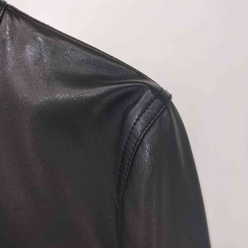 バーバリーブラックレーベル BURBERRY BLACK LABEL 羊革 ラムレザー ダブルジップ 裏地チェック シングルライダースジャケット メンズ import:L