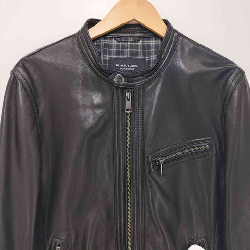 バーバリーブラックレーベル BURBERRY BLACK LABEL 羊革 ラムレザー ダブルジップ 裏地チェック シングルライダースジャケット メンズ import:L