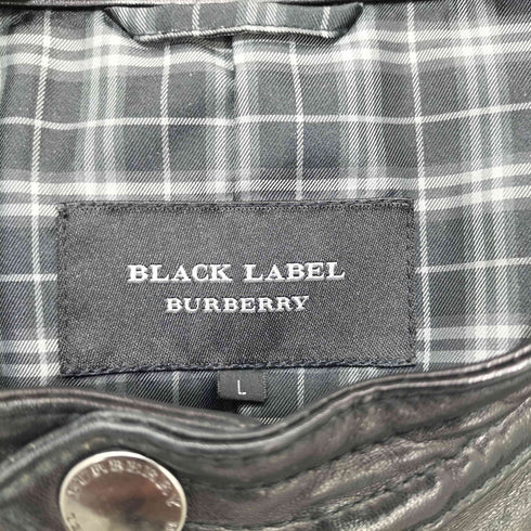 バーバリーブラックレーベル BURBERRY BLACK LABEL 羊革 ラムレザー ダブルジップ 裏地チェック シングルライダースジャケット メンズ import:L