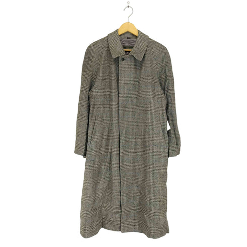 カシミヤ混チェック柄比翼ステンカラーコート メンズ 92A5