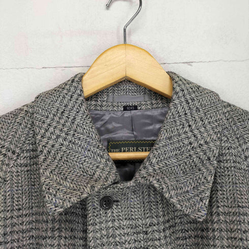 カシミヤ混チェック柄比翼ステンカラーコート メンズ 92A5