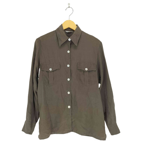 シェルボタン シルク100 L/Sシャツ レディース S