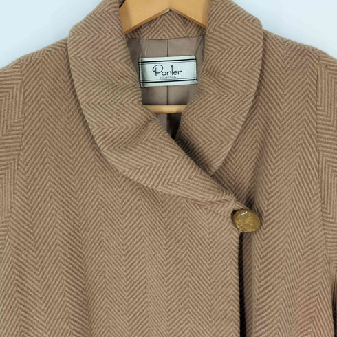 アンゴラ100% 丸襟 ヘリンボーン ロングコート レディース