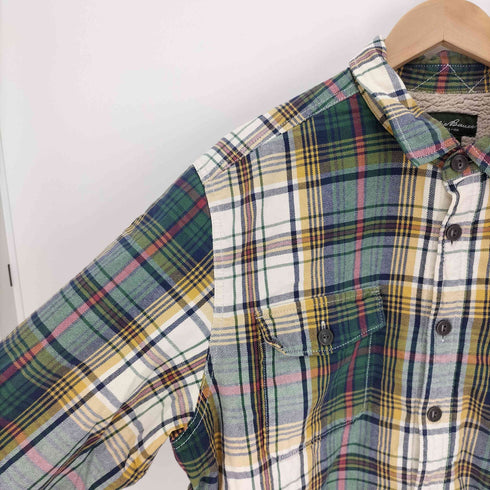 エディーバウアー Eddie Bauer 裏地ボア マドラスチェック 猫目ボタン フラップポケット フランネルシャツ メンズ import:L