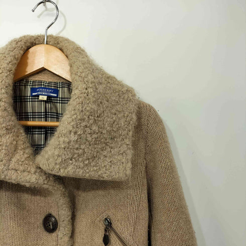 バーバリーブルーレーベル BURBERRY BLUE LABEL 裏地ノバチェック 短丈 ボア ウール ニットジャケット レディース EUR:38