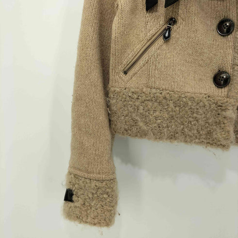バーバリーブルーレーベル BURBERRY BLUE LABEL 裏地ノバチェック 短丈 ボア ウール ニットジャケット レディース EUR:38