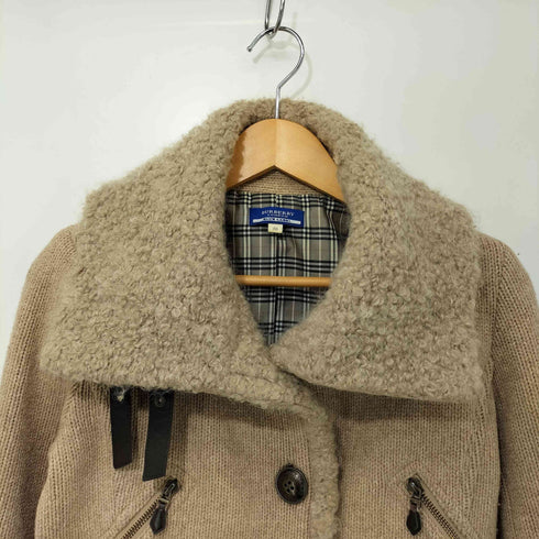 バーバリーブルーレーベル BURBERRY BLUE LABEL 裏地ノバチェック 短丈 ボア ウール ニットジャケット レディース EUR:38