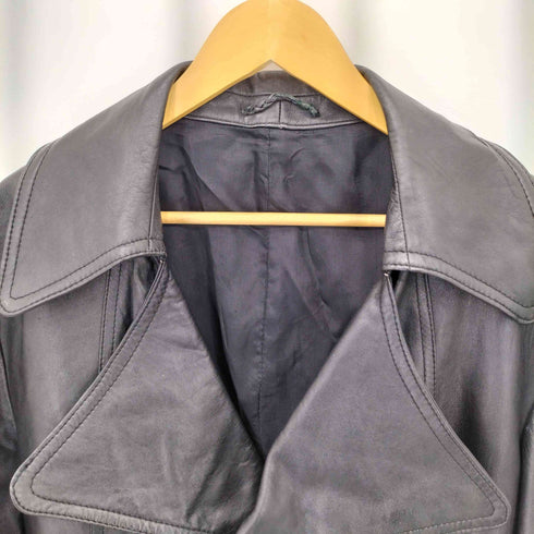 レザー ベルテッド ダブル チェスターコート メンズ