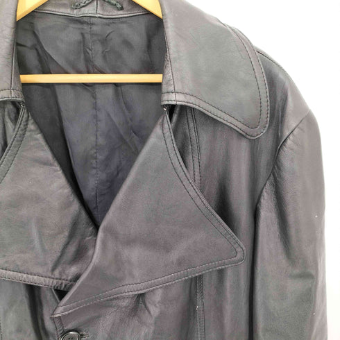 レザー ベルテッド ダブル チェスターコート メンズ