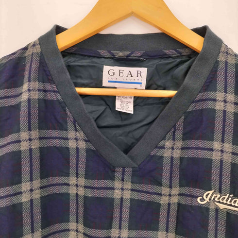 ギアフォースポーツ GEAR FOR SPORTS 90s ポリ混 Indians刺繍 チェック ナイロン ピステ メンズ import:L