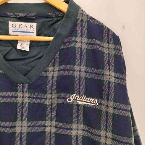 ギアフォースポーツ GEAR FOR SPORTS 90s ポリ混 Indians刺繍 チェック ナイロン ピステ メンズ import:L
