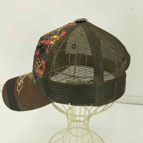 エドハーディー Ed Hardy Y2K 迷彩 ウッドランドカモ ラメ ドクロ クロスボーン メダル 刺繍 トラッカー グランジ メッシュ キャップ メンズ
