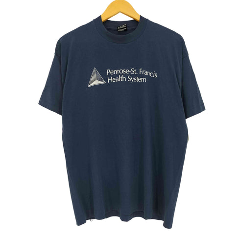 フルーツオブザルーム FRUIT OF THE LOOM 90s BESTタグ USA製 袖裾シングル コットンポリ penrose-st francis ホスピタル企業ロゴ 半袖Tシャツ ボックスシルエット メンズ import:XL
