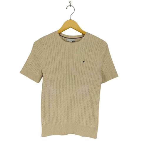 トミーヒルフィガー TOMMY HILFIGER ロゴ刺繍S/Sケーブルニット レディース M