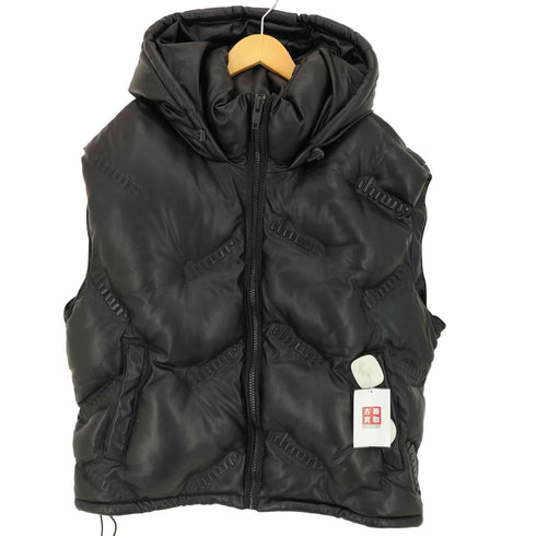 ザラ ZARA エンボス フェイクレザー フード付き 中綿ベスト メンズ L-XL