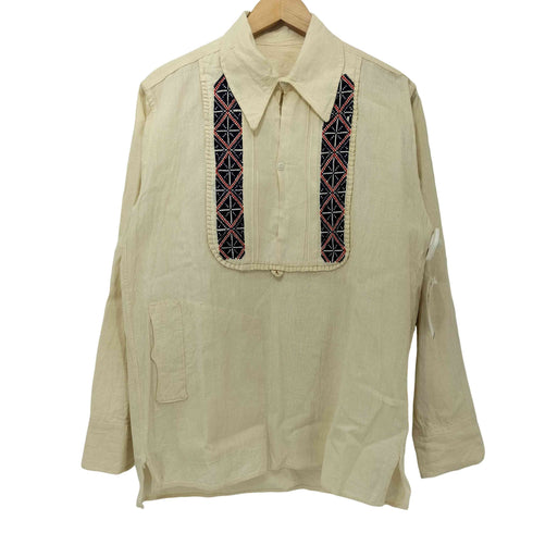 vintage 刺繍 猫目ボタン フリル プルオーバー グアテマラシャツ レディース