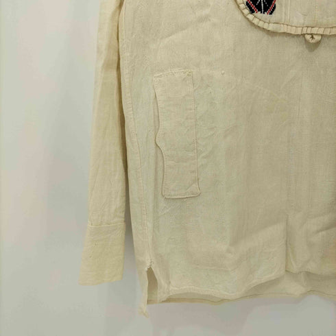 vintage 刺繍 猫目ボタン フリル プルオーバー グアテマラシャツ レディース