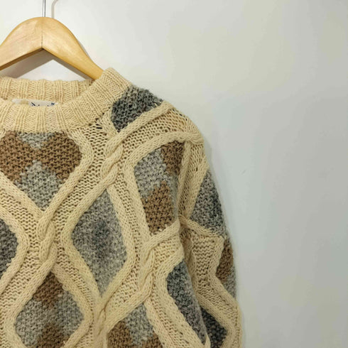 プリングルオブスコットランド Pringle of Scotland 80s アーガイル柄 マルチカラー 立体編み ウール ケーブルニット メンズ import:M